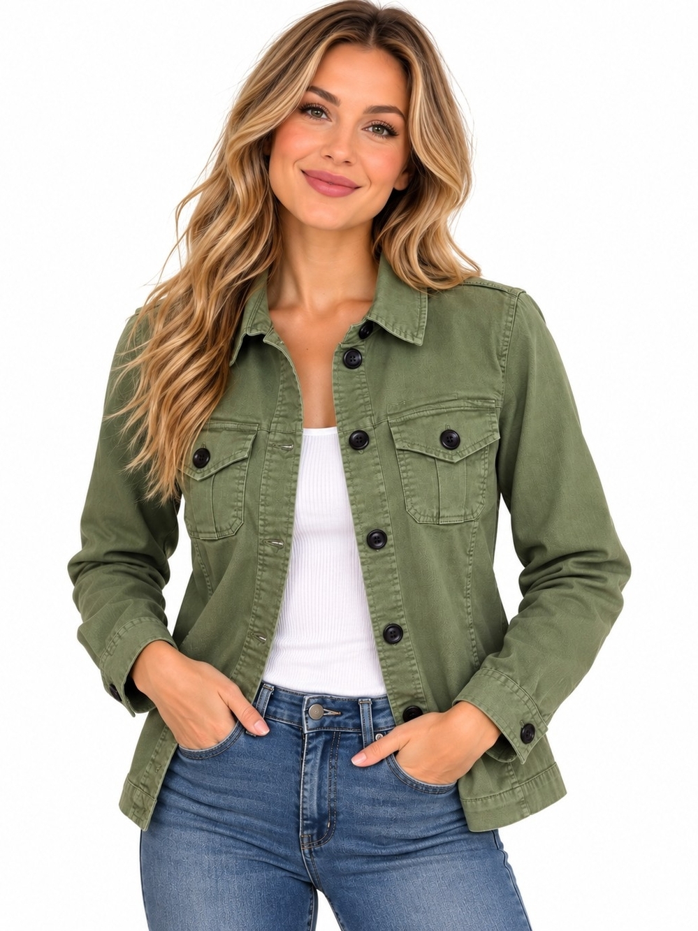 Gap Women’s Utility Jacket Small Olive Green Military Field Cotton Stretch